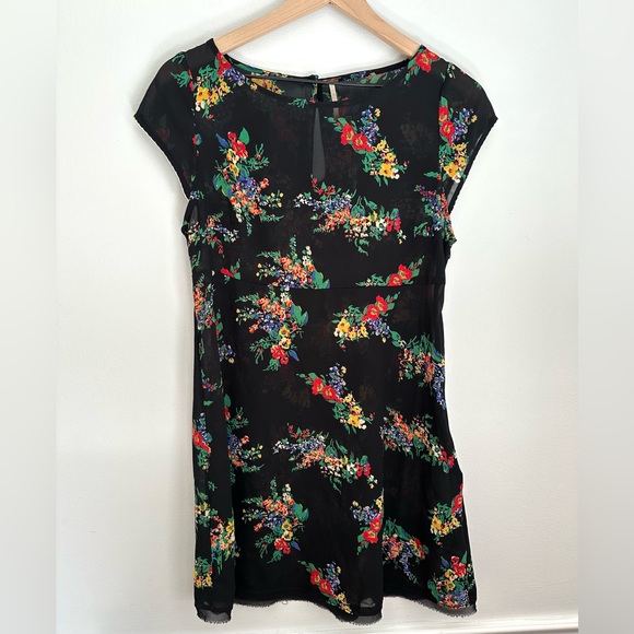 Free People Mazzy Black Floral Mini Dress Small - Picture 3 of 6